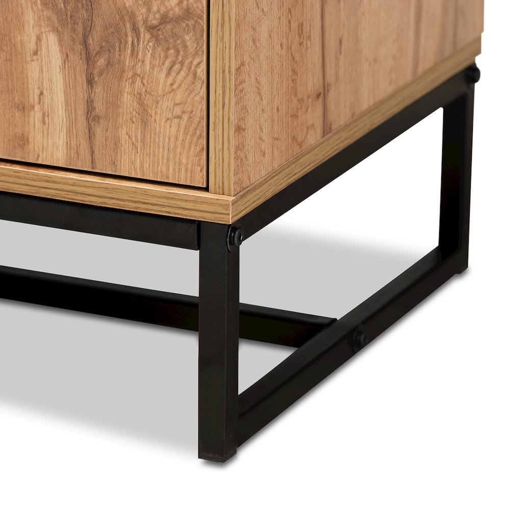 Industrial Oak Finished Wood and Black Metal 3-Drawer Sideboard Buffet. Picture 6