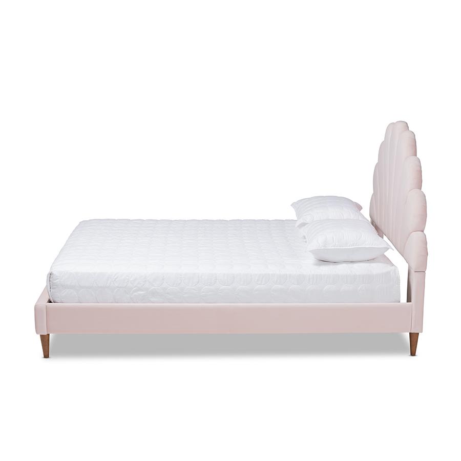 Walnut Brown Finished Wood Queen Size Seashell Shaped Platform Bed. Picture 2