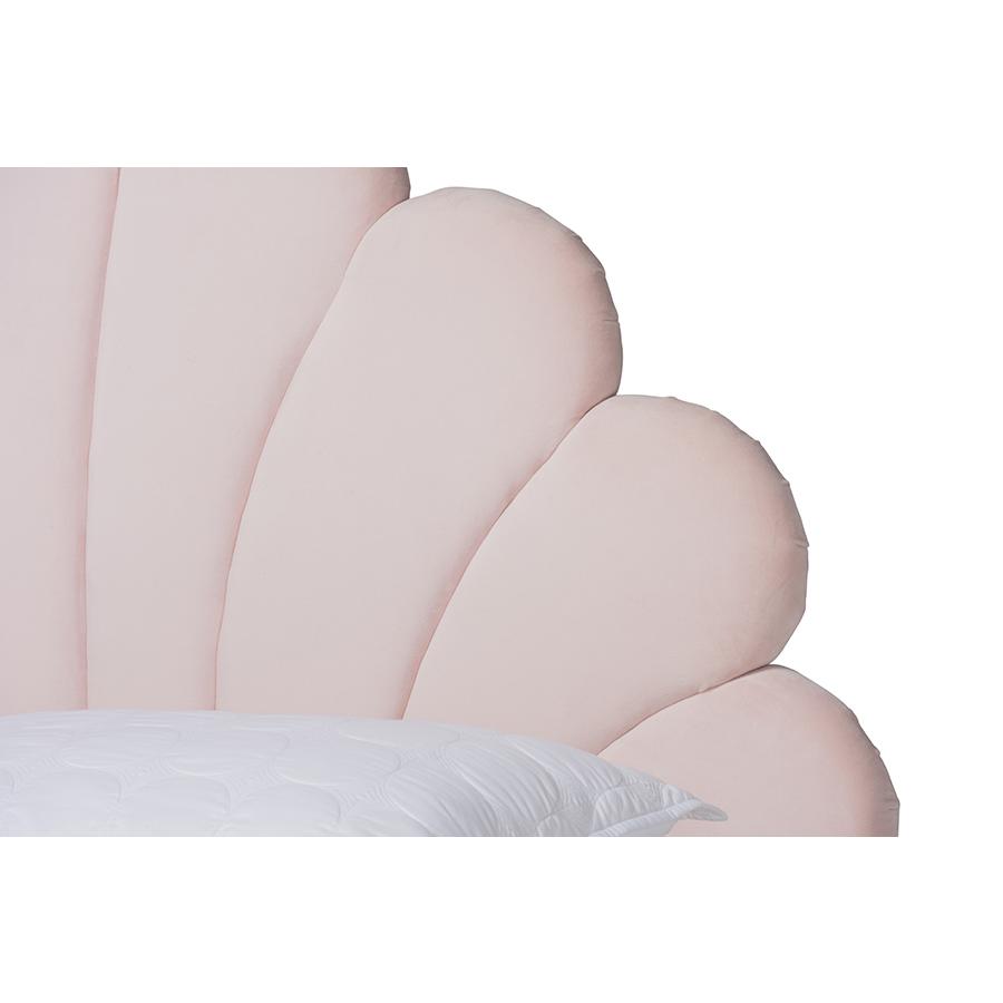 Walnut Brown Finished Wood Queen Size Seashell Shaped Platform Bed. Picture 4