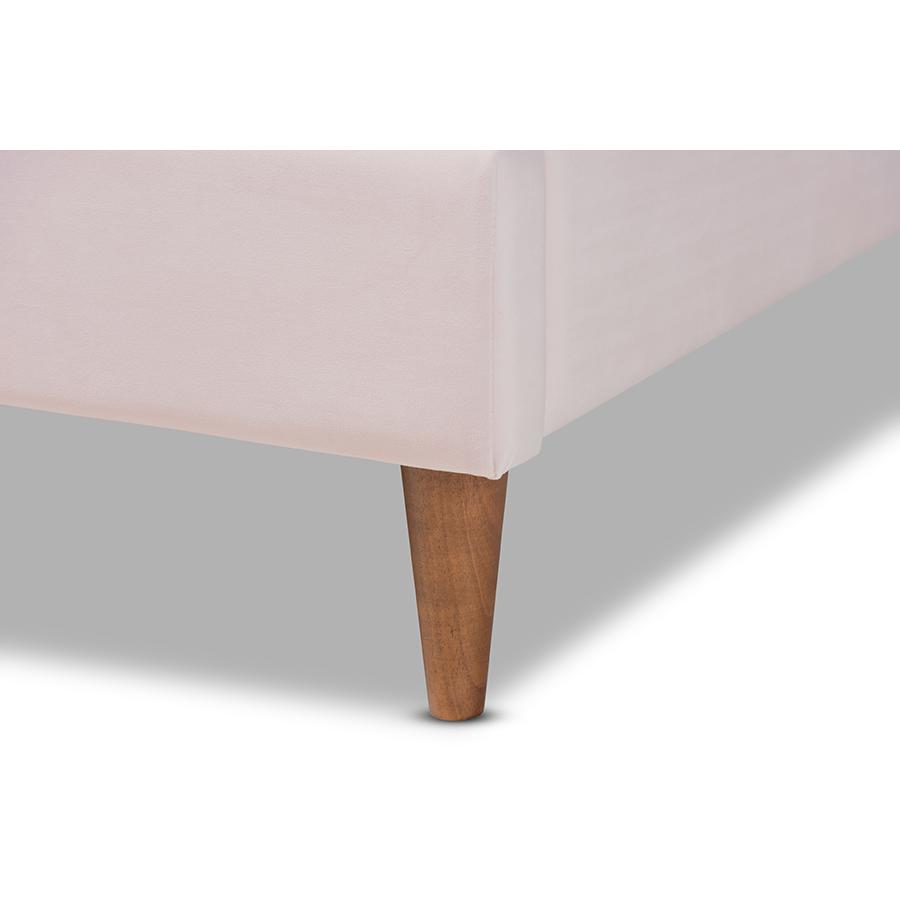 Walnut Brown Finished Wood Queen Size Seashell Shaped Platform Bed. Picture 5