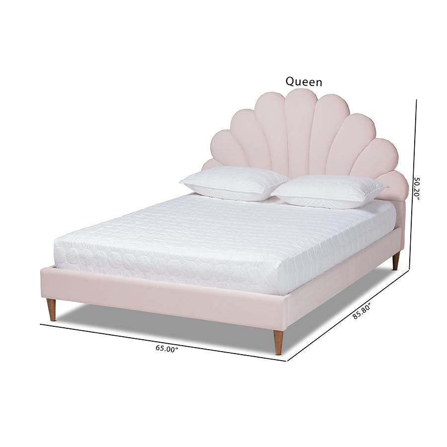 Walnut Brown Finished Wood Queen Size Seashell Shaped Platform Bed. Picture 8