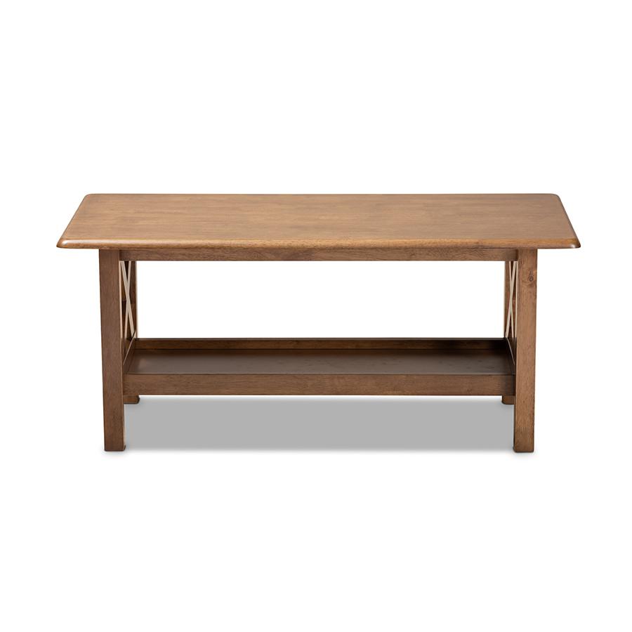Transitional Walnut Brown Finished Rectangular Wood Coffee Table. Picture 2