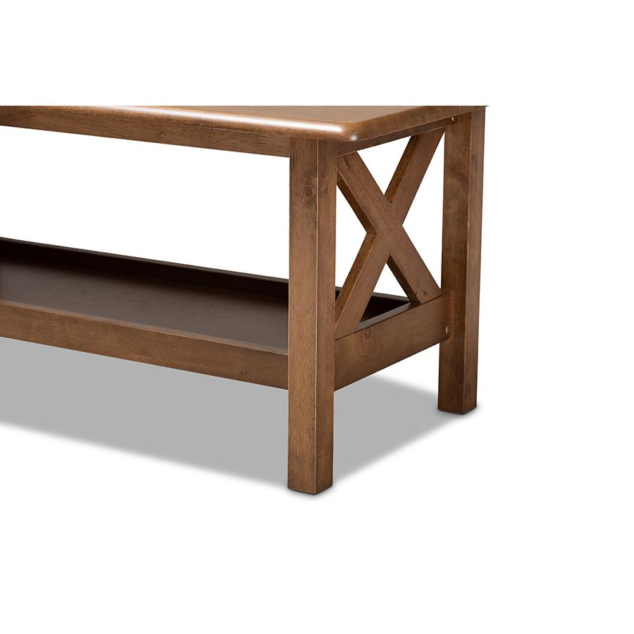 Transitional Walnut Brown Finished Rectangular Wood Coffee Table. Picture 5
