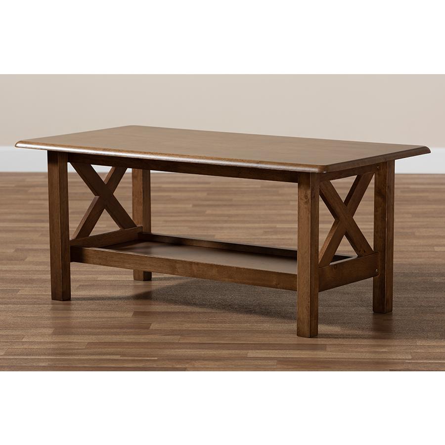 Transitional Walnut Brown Finished Rectangular Wood Coffee Table. Picture 7
