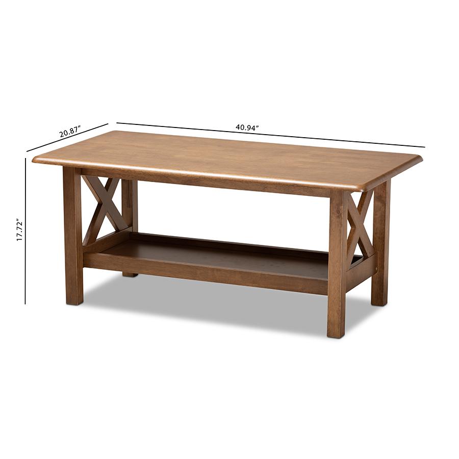 Transitional Walnut Brown Finished Rectangular Wood Coffee Table. Picture 8