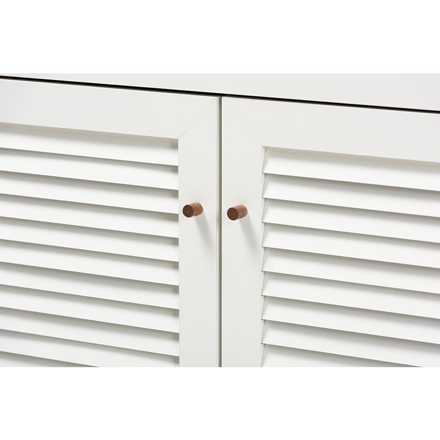 White and Walnut Finished 4-Shelf Wood Shoe Storage Cabinet with Drawer. Picture 5