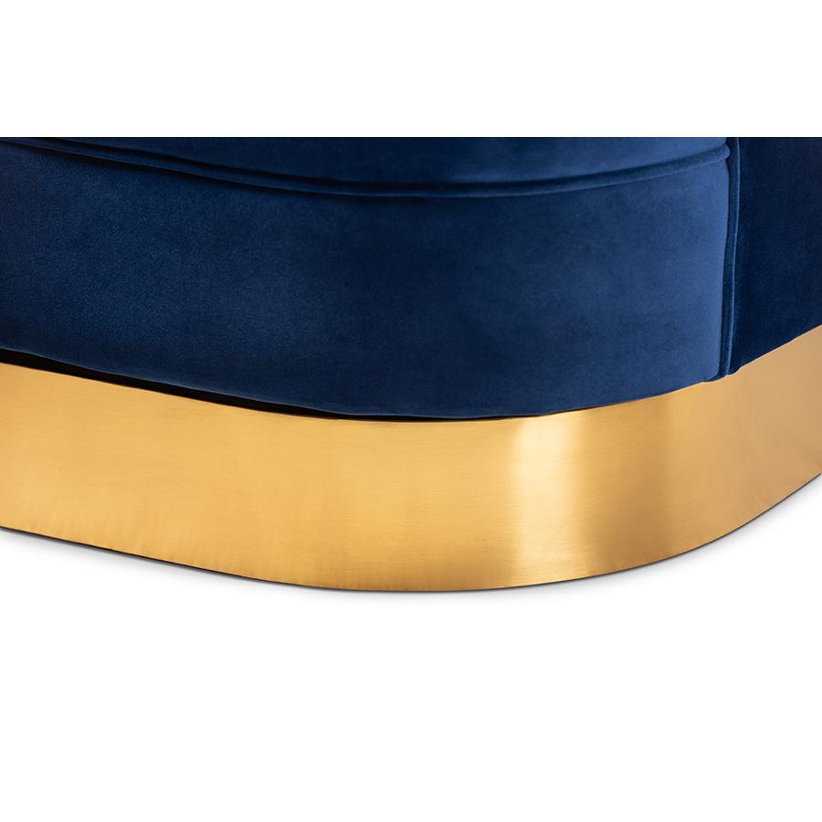Baxton Studio Fiore Glam and Luxe Royal Blue Velvet Fabric Upholstered Brushed Gold Finished Swivel Accent Chair. Picture 6