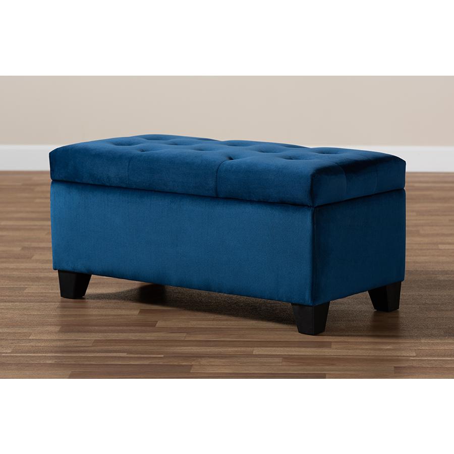 Navy Blue Velvet Fabric Upholstered Storage Ottoman. Picture 9