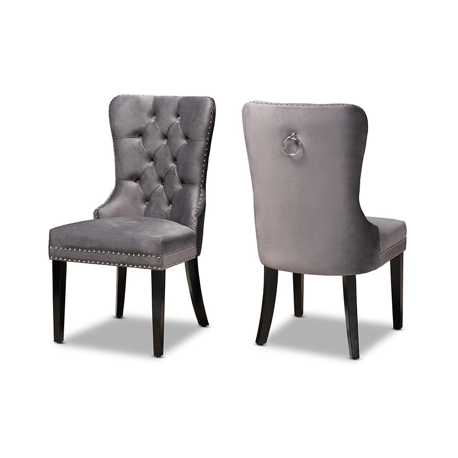 Remy Modern Transitional Grey Velvet Fabric Upholstered Espresso Finished 2-Piece Wood Dining Chair Set Set. Picture 1