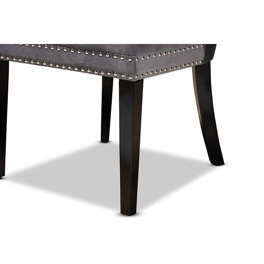 Remy Modern Transitional Grey Velvet Fabric Upholstered Espresso Finished 2-Piece Wood Dining Chair Set Set. Picture 6