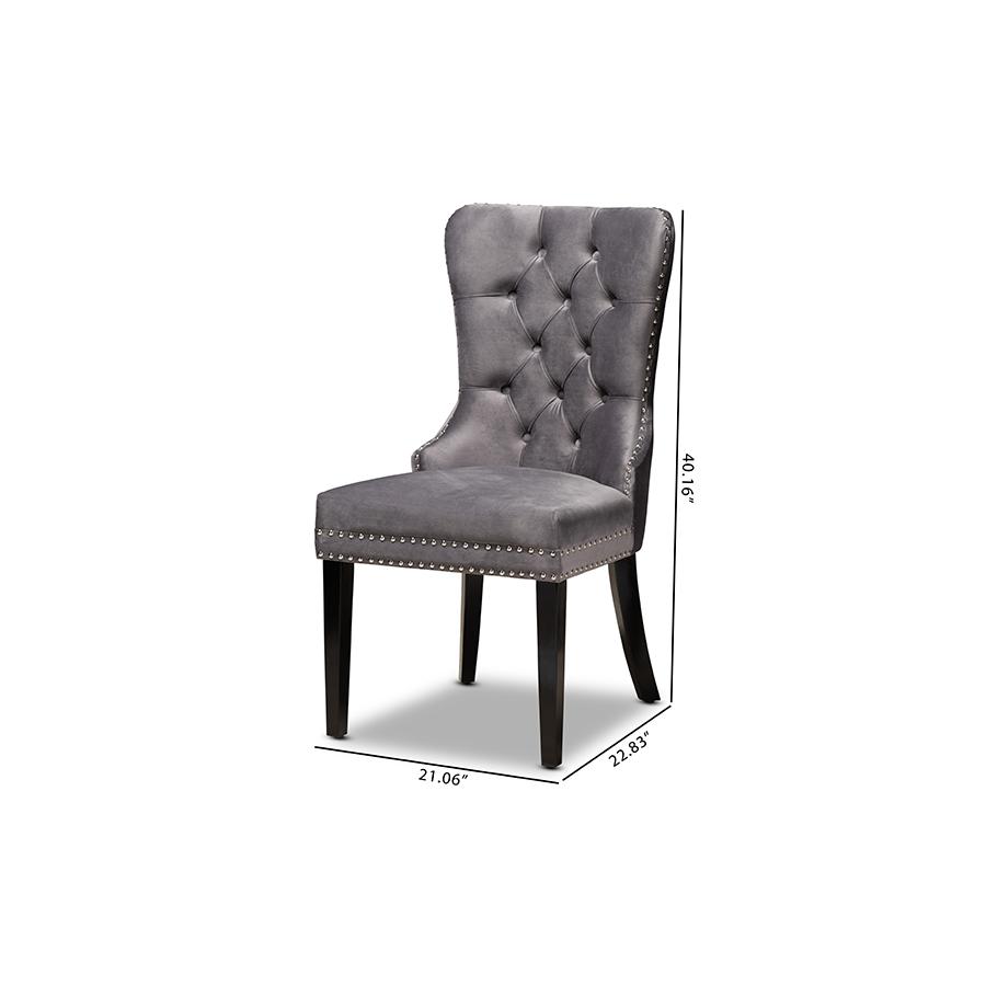 Remy Modern Transitional Grey Velvet Fabric Upholstered Espresso Finished 2-Piece Wood Dining Chair Set Set. Picture 9