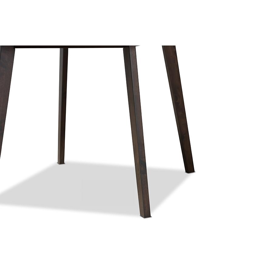 Baxton Studio Britte Mid-Century Modern Beige Fabric Upholstered Dark Oak Brown Finished 5-Piece Wood Dining Set. Picture 5