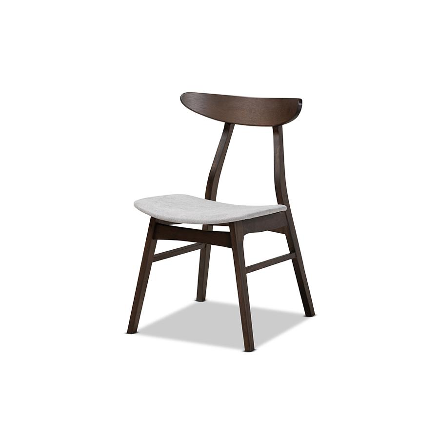 Baxton Studio Britte Mid-Century Modern Light Grey Fabric Upholstered Dark Oak Brown Finished 5-Piece Wood Dining Set. Picture 2