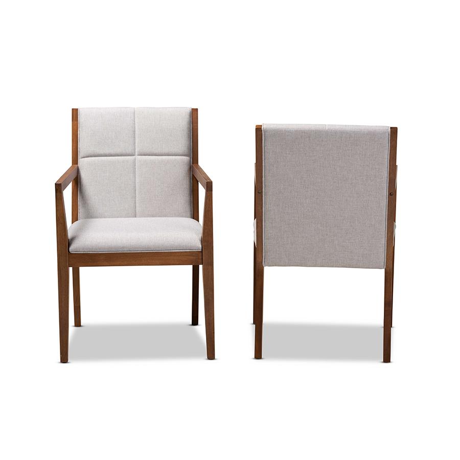 Baxton Studio Theresa MidCentury Modern Greyish Beige Fabric Upholstered and Walnut Brown Finished Wood Living Room Accent Chair. Picture 2