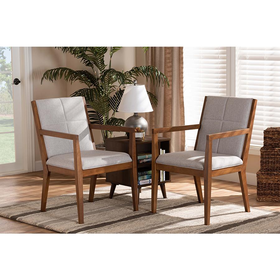 Baxton Studio Theresa MidCentury Modern Greyish Beige Fabric Upholstered and Walnut Brown Finished Wood Living Room Accent Chair. Picture 6
