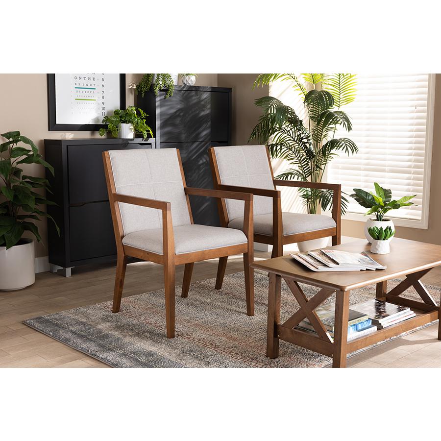 Baxton Studio Theresa MidCentury Modern Greyish Beige Fabric Upholstered and Walnut Brown Finished Wood Living Room Accent Chair. Picture 7