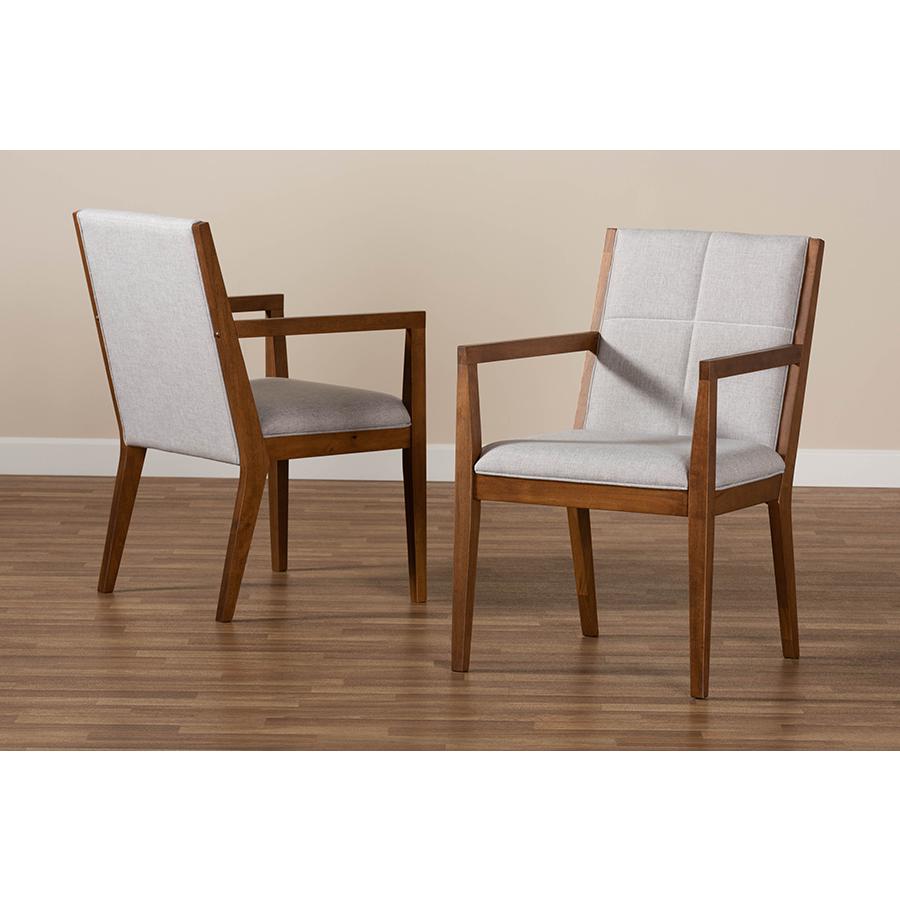 Baxton Studio Theresa MidCentury Modern Greyish Beige Fabric Upholstered and Walnut Brown Finished Wood Living Room Accent Chair. Picture 10