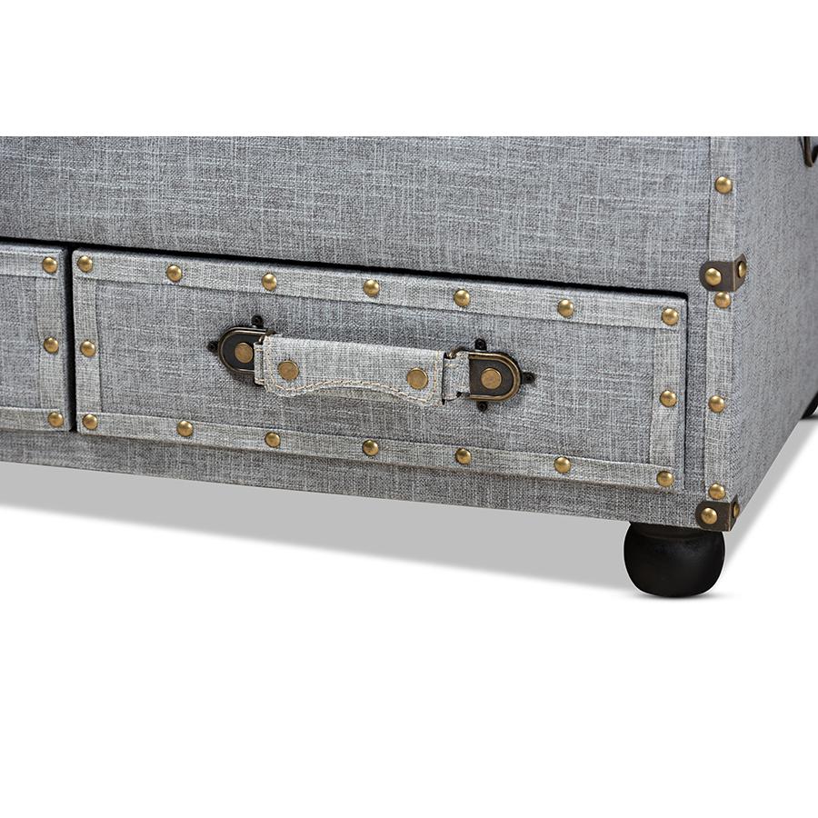 Flynn Modern Transitional Grey Fabric Upholstered 2-Drawer Storage Trunk Ottoman. Picture 8