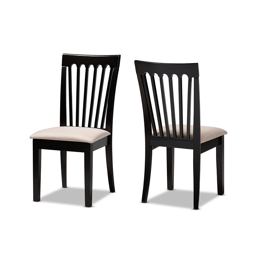Baxton Studio Minette Modern and Contemporary Sand Fabric Upholstered Espresso Brown Finished 2 Piece Wood Dining Chair Set. Picture 1
