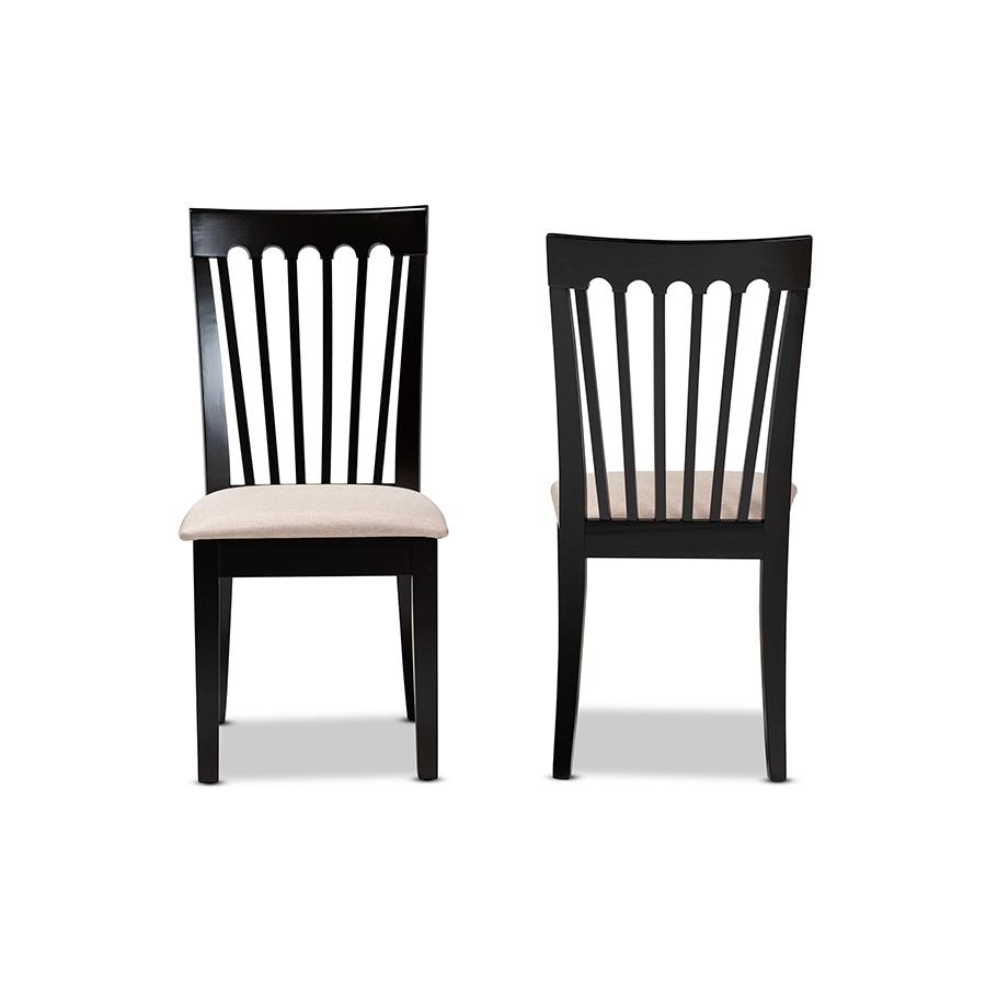 Baxton Studio Minette Modern and Contemporary Sand Fabric Upholstered Espresso Brown Finished 2 Piece Wood Dining Chair Set. Picture 2
