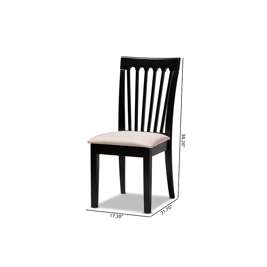 Baxton Studio Minette Modern and Contemporary Sand Fabric Upholstered Espresso Brown Finished 2 Piece Wood Dining Chair Set. Picture 8