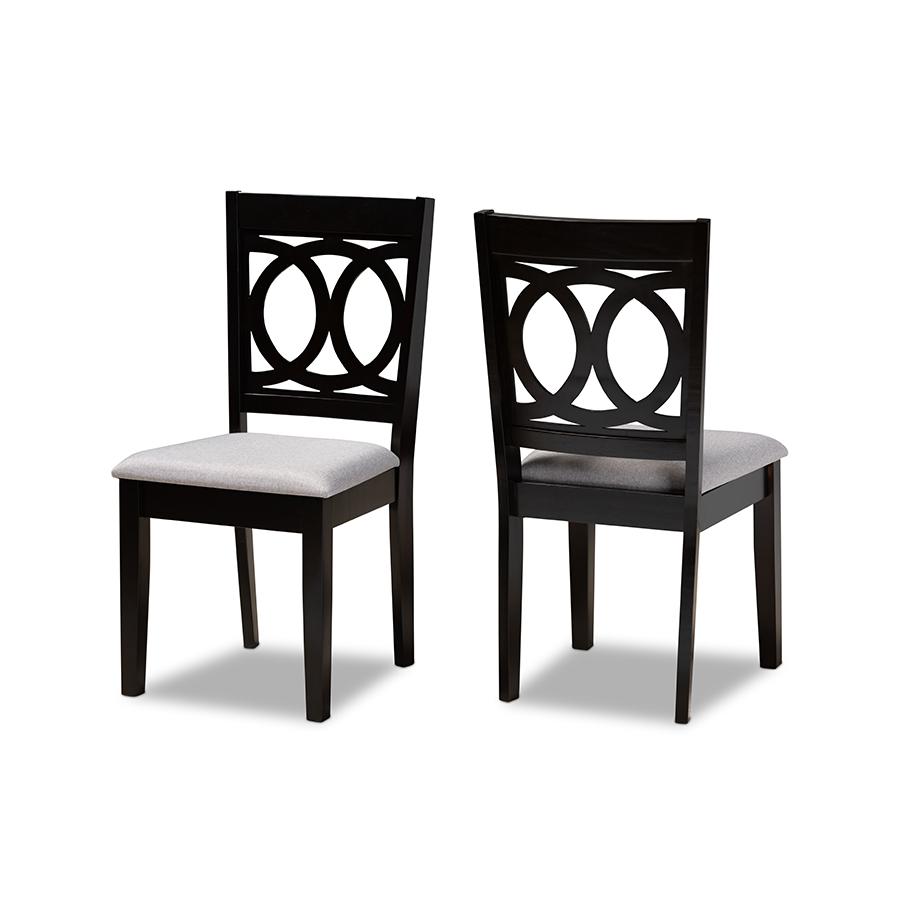 Lenoir Modern and Contemporary Grey Fabric Upholstered Espresso Brown Finished Wood 2-Piece Dining Chair Set Set. Picture 1