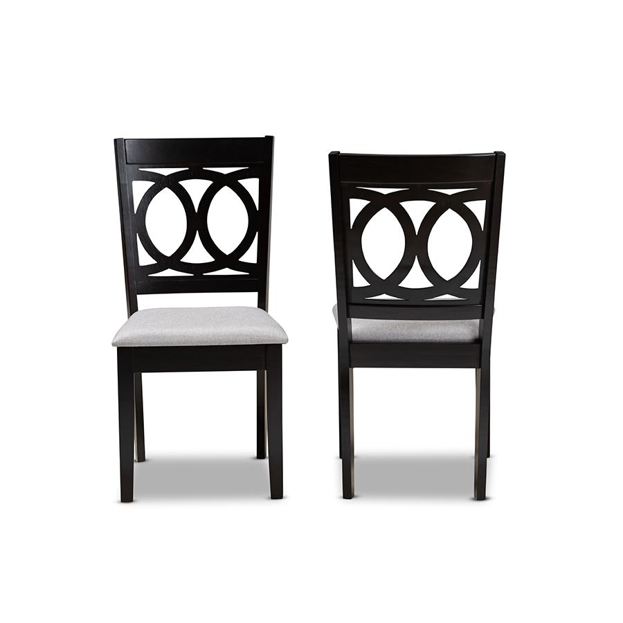 Lenoir Modern and Contemporary Grey Fabric Upholstered Espresso Brown Finished Wood 2-Piece Dining Chair Set Set. Picture 2