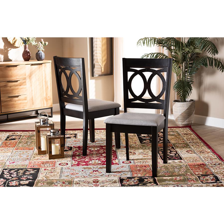 Lenoir Modern and Contemporary Grey Fabric Upholstered Espresso Brown Finished Wood 2-Piece Dining Chair Set Set. Picture 5