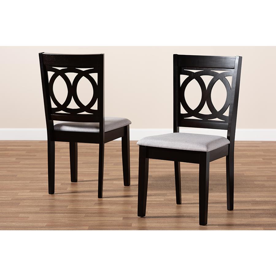 Lenoir Modern and Contemporary Grey Fabric Upholstered Espresso Brown Finished Wood 2-Piece Dining Chair Set Set. Picture 6
