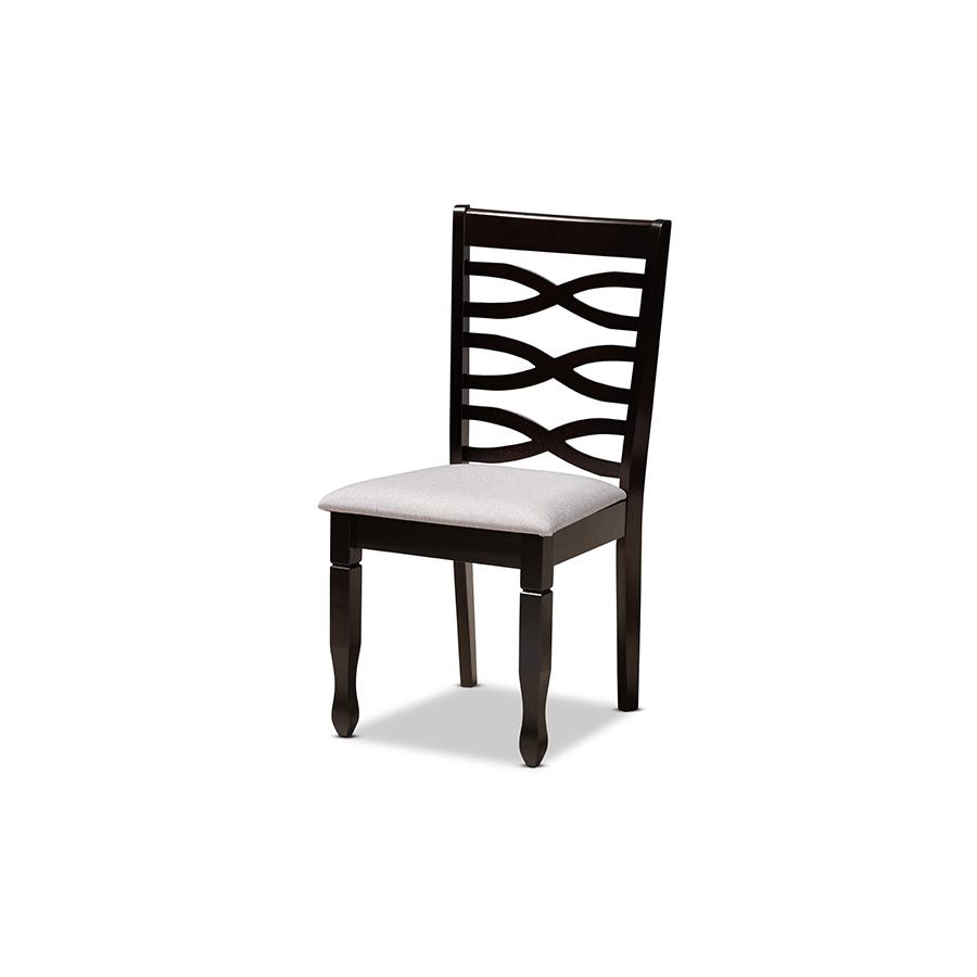Grey Fabric Upholstered and Dark Brown Finished Wood 7-Piece Dining Set. Picture 2