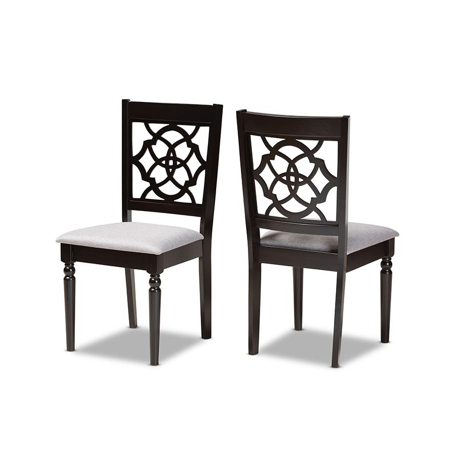 Grey Fabric Upholstered and Dark Brown Finished Wood 2-Piece Dining Chair Set. Picture 1