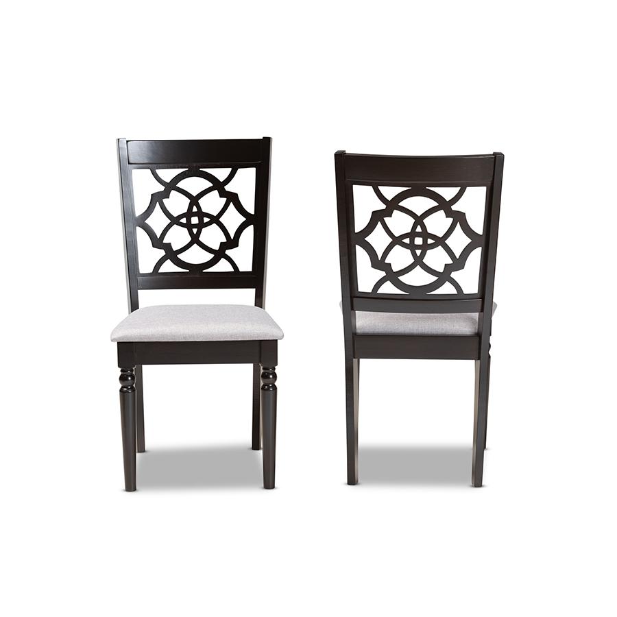 Grey Fabric Upholstered and Dark Brown Finished Wood 2-Piece Dining Chair Set. Picture 2