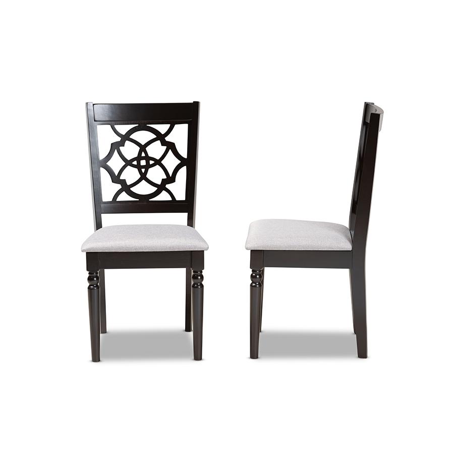Grey Fabric Upholstered and Dark Brown Finished Wood 2-Piece Dining Chair Set. Picture 3