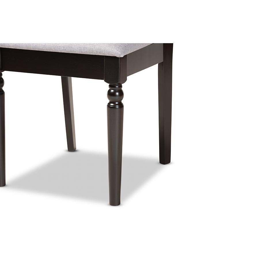 Grey Fabric Upholstered and Dark Brown Finished Wood 2-Piece Dining Chair Set. Picture 5