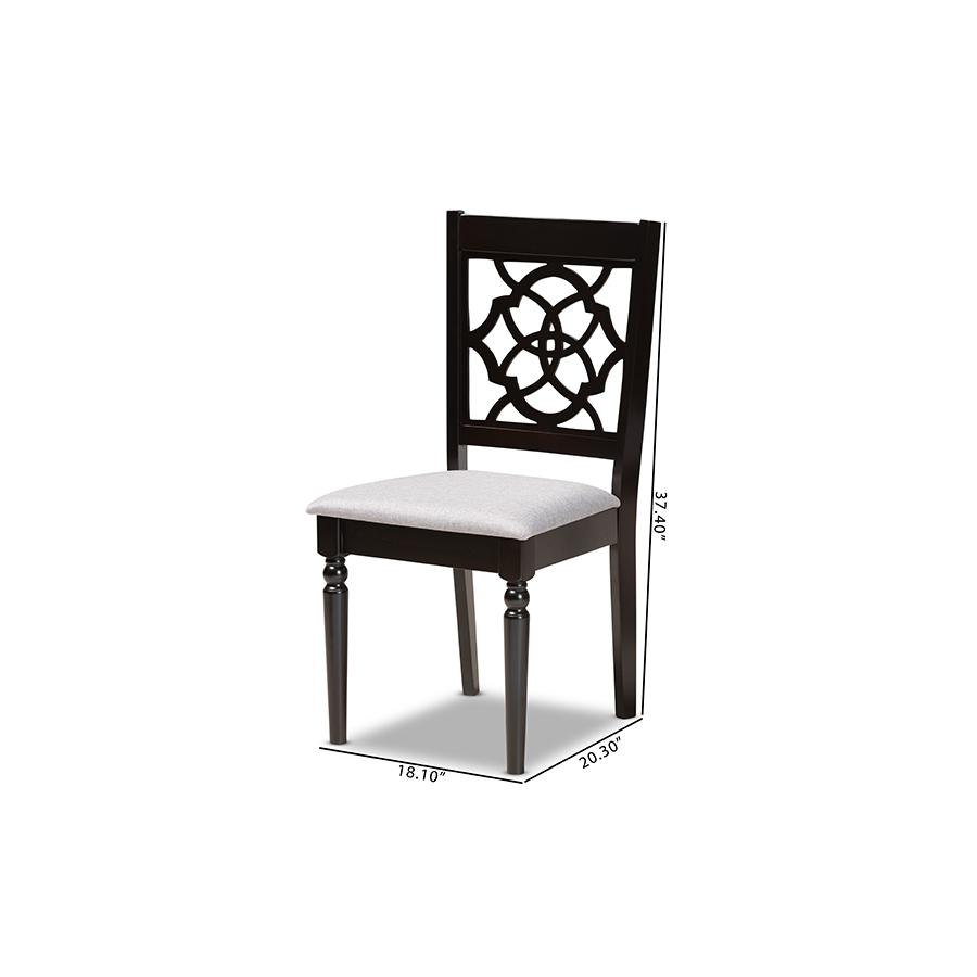 Grey Fabric Upholstered and Dark Brown Finished Wood 2-Piece Dining Chair Set. Picture 8