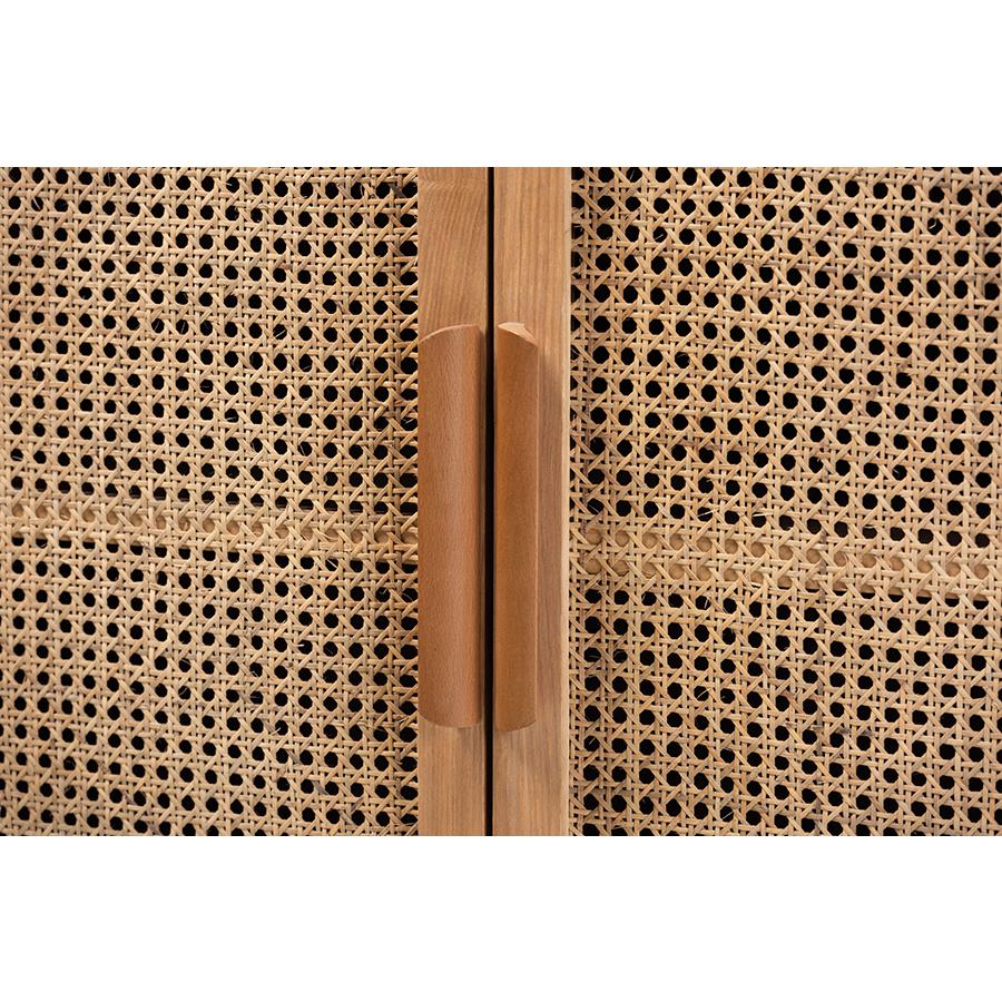 Medium Oak Finished Wood and Rattan 2-Door Accent Storage Cabinet. Picture 5