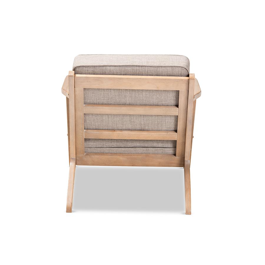Sigrid Mid-Century Modern Light Grey Fabric Upholstered Antique Oak Finished Wood Armchair. Picture 4