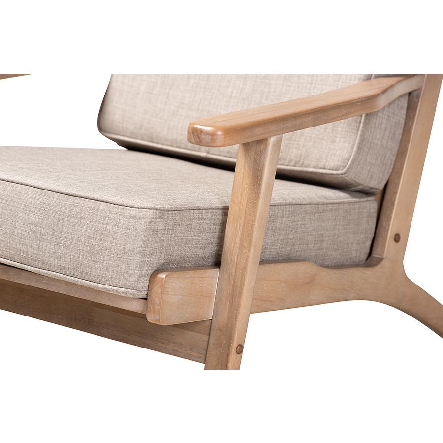 Sigrid Mid-Century Modern Light Grey Fabric Upholstered Antique Oak Finished Wood Armchair. Picture 6