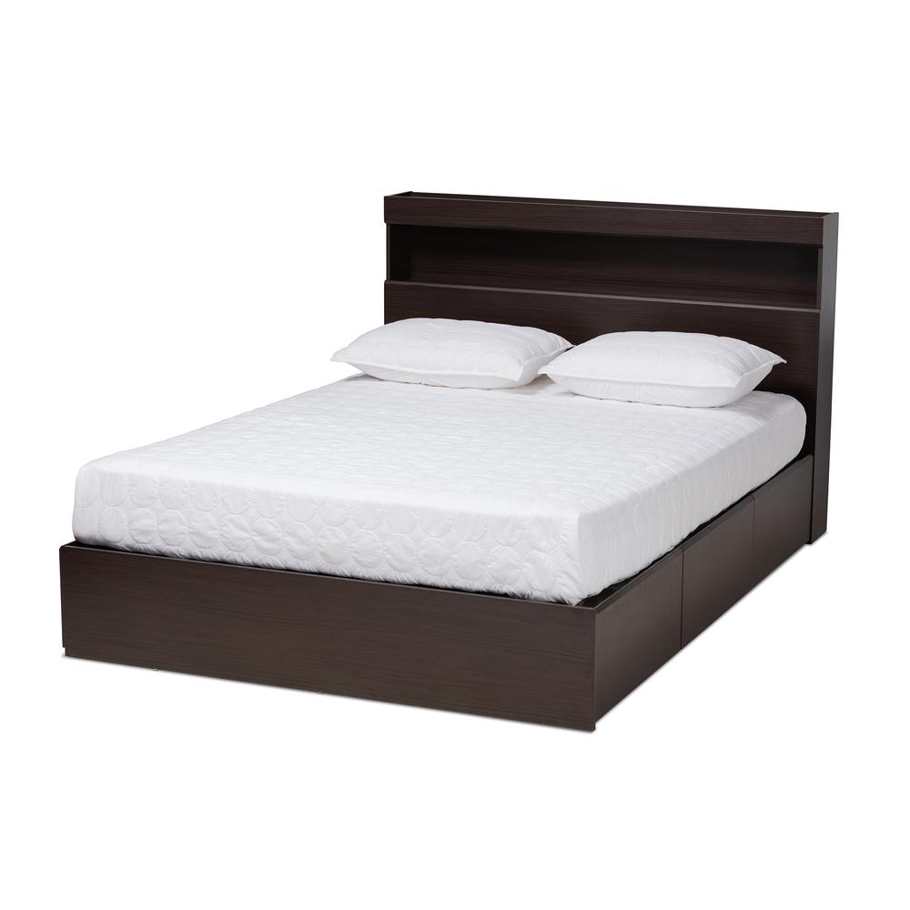 Baxton Studio Blaine Modern and Contemporary Dark Brown Finished Wood Queen Size 6Drawer Platform Storage Bed. Picture 1