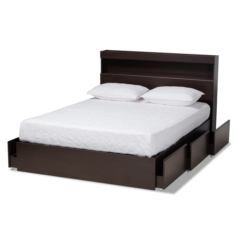 Baxton Studio Blaine Modern and Contemporary Dark Brown Finished Wood Queen Size 6Drawer Platform Storage Bed. Picture 2