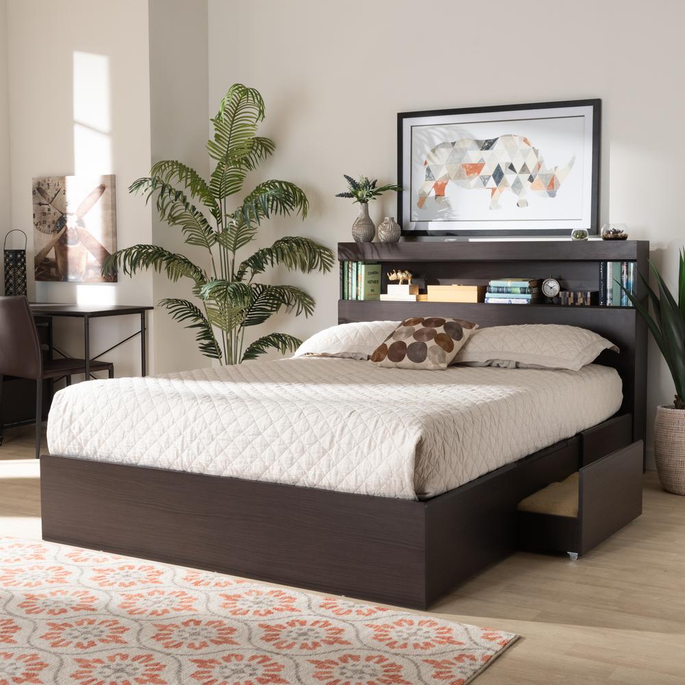 Baxton Studio Blaine Modern and Contemporary Dark Brown Finished Wood Queen Size 6Drawer Platform Storage Bed. Picture 9