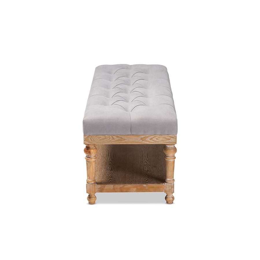 and Rustic Grey Linen Fabric Upholstered and Greywashed Wood Storage Bench. Picture 3
