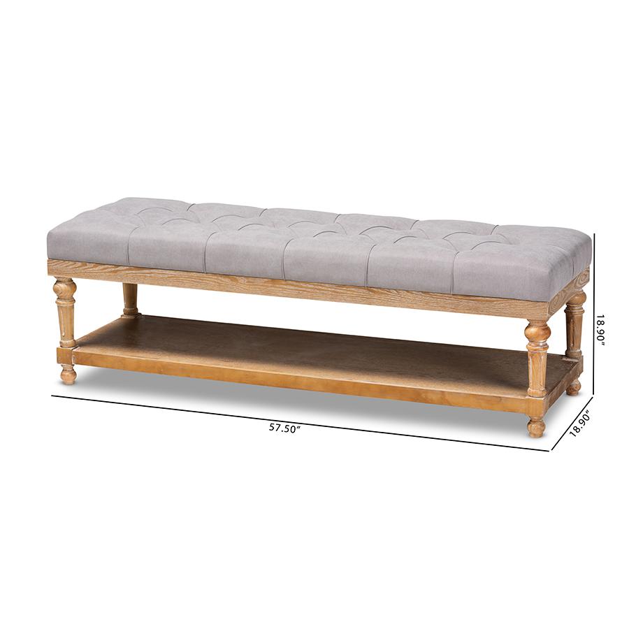 and Rustic Grey Linen Fabric Upholstered and Greywashed Wood Storage Bench. Picture 8