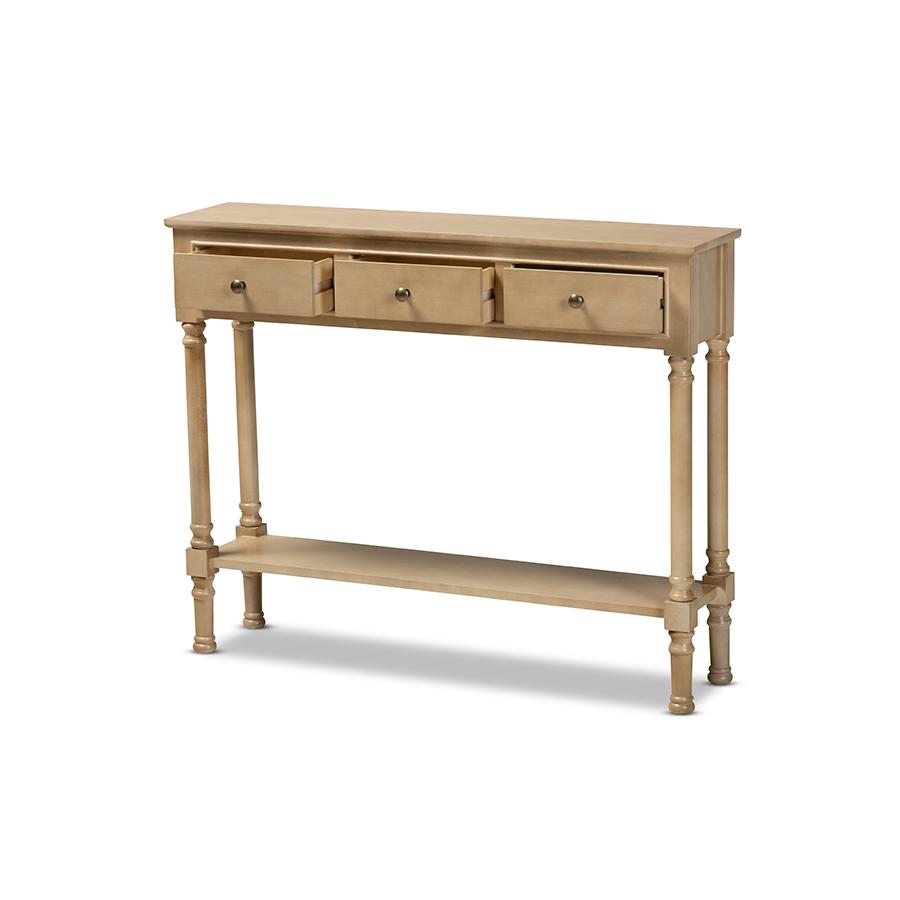 Farmhouse Oak Brown Finished Wood 3-Drawer Entryway Console Table. Picture 2