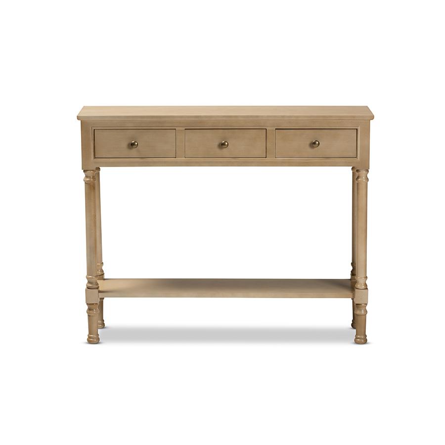 Farmhouse Oak Brown Finished Wood 3-Drawer Entryway Console Table. Picture 3