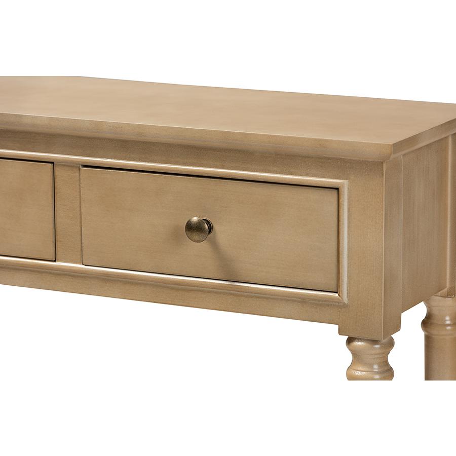 Farmhouse Oak Brown Finished Wood 3-Drawer Entryway Console Table. Picture 5