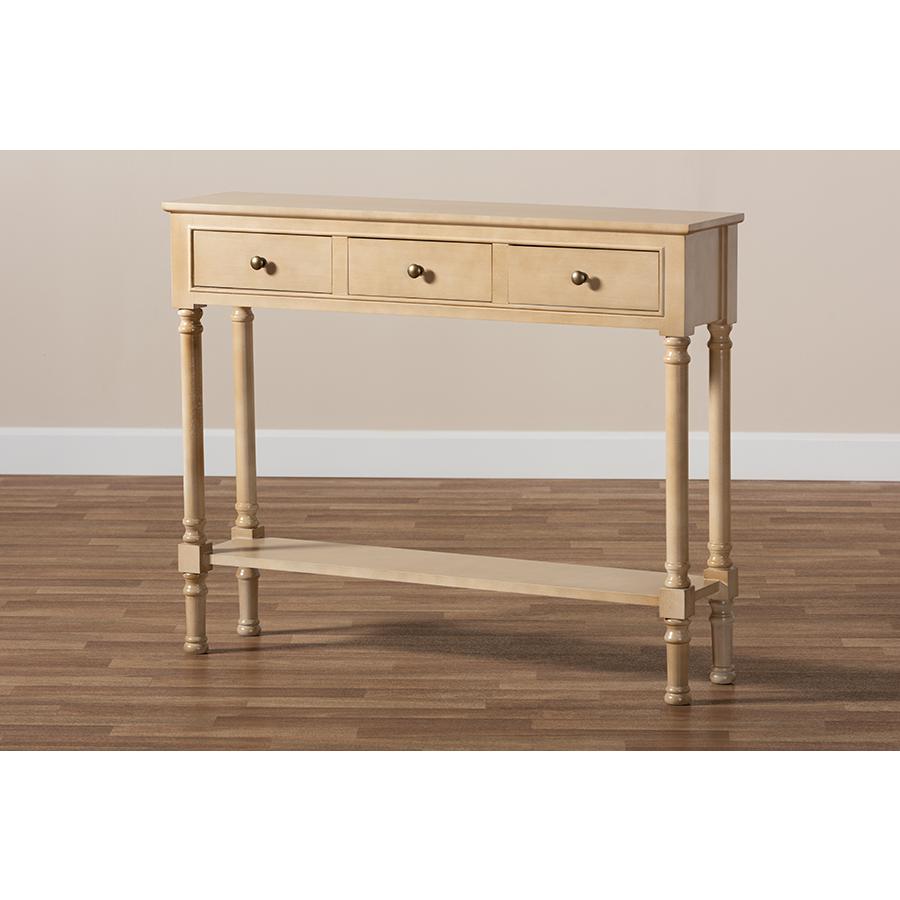 Farmhouse Oak Brown Finished Wood 3-Drawer Entryway Console Table. Picture 8