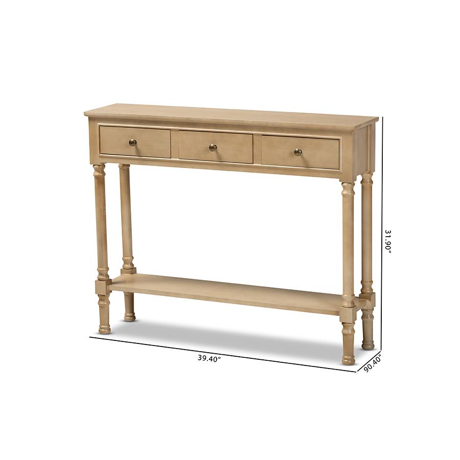 Farmhouse Oak Brown Finished Wood 3-Drawer Entryway Console Table. Picture 9