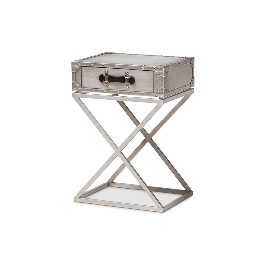 William Modern French Industrial Silver Metal 1-Drawer Nightstand. Picture 1