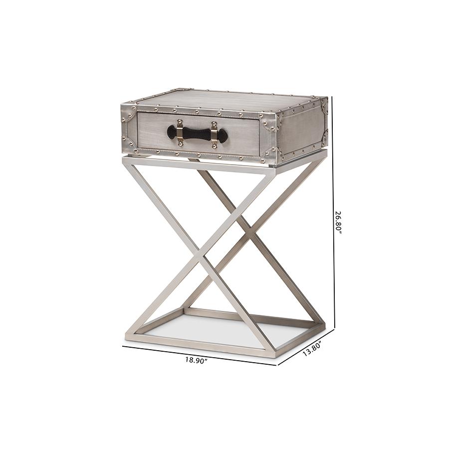 William Modern French Industrial Silver Metal 1-Drawer Nightstand. Picture 10
